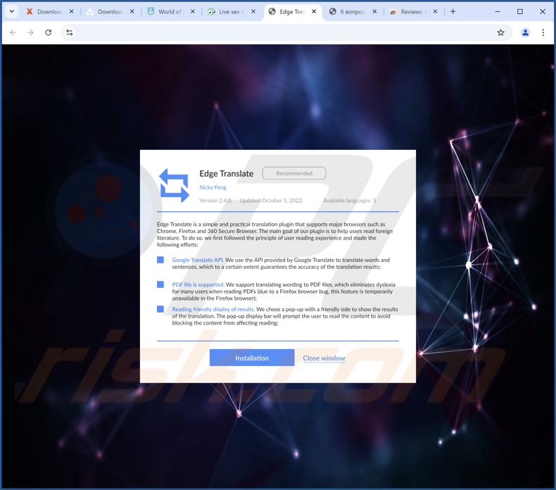 Website promoten Equalizer for Chrome browser adware
