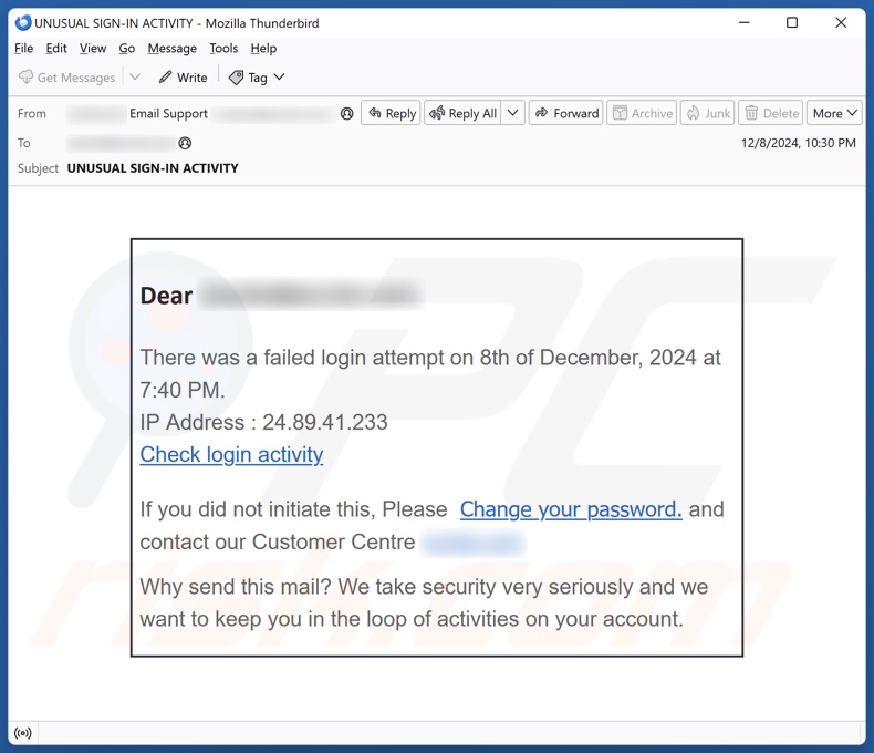 Failed Login Attempt spam e-mailcampagne