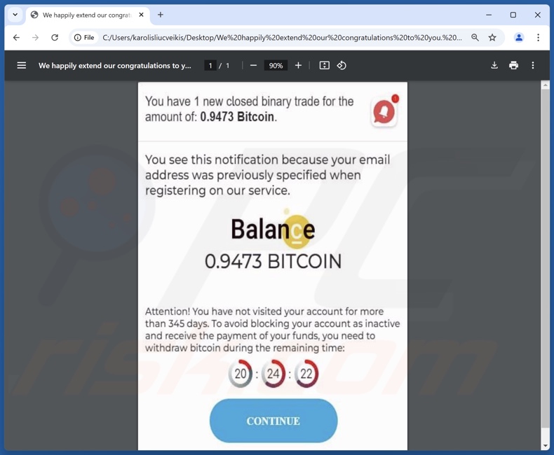 Nadex - Bitcoin Balance oplichtingspromotie spam e-mailbijlage