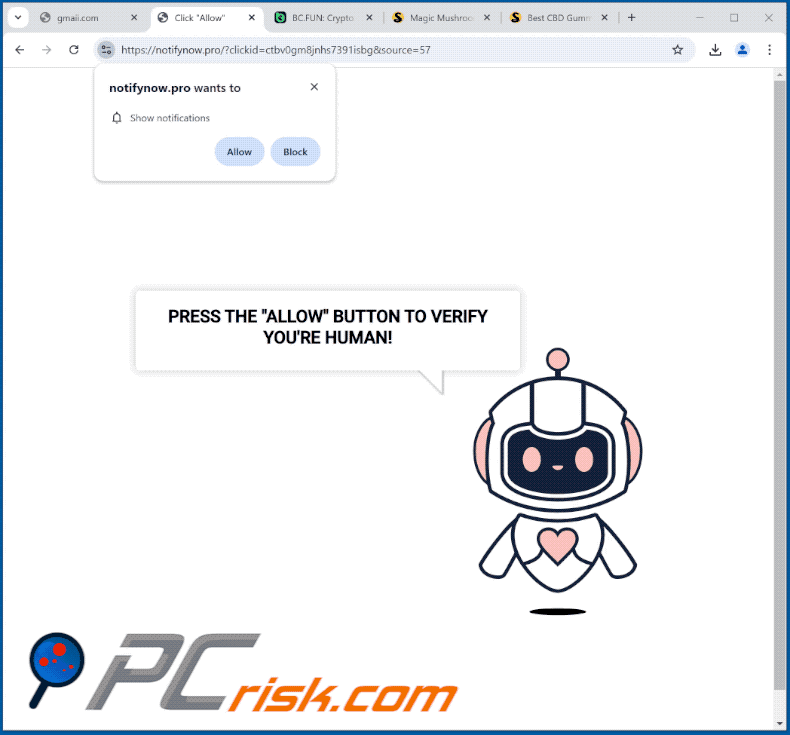 notifynow[.]pro website optreden (GIF)
