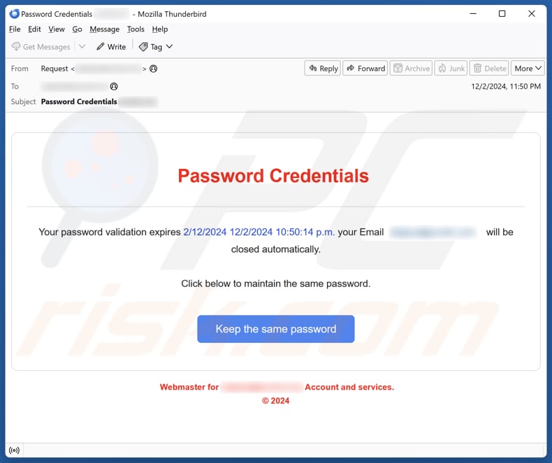 Password Credentials spam e-mailcampagne