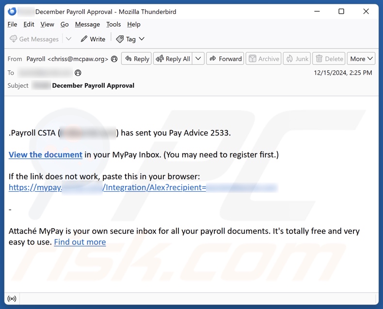 Pay Advice email spamcampagne