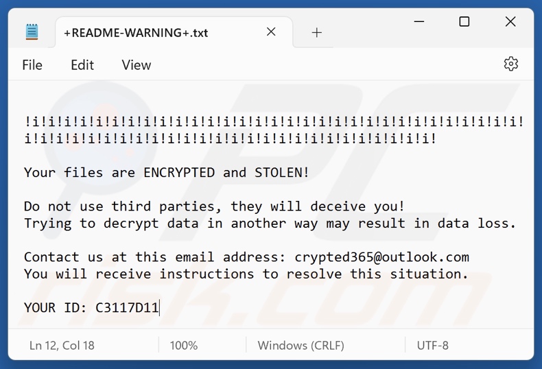 Revive ransomware losgeldbrief (+README-WARNING+.txt)