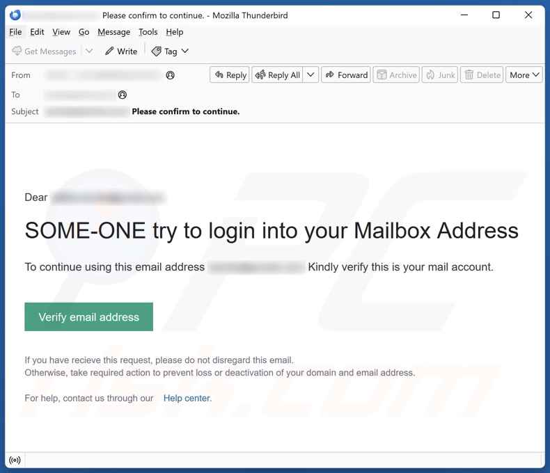 Some-one Try To Login Into Your Mailbox Address spam e-mailcampagne