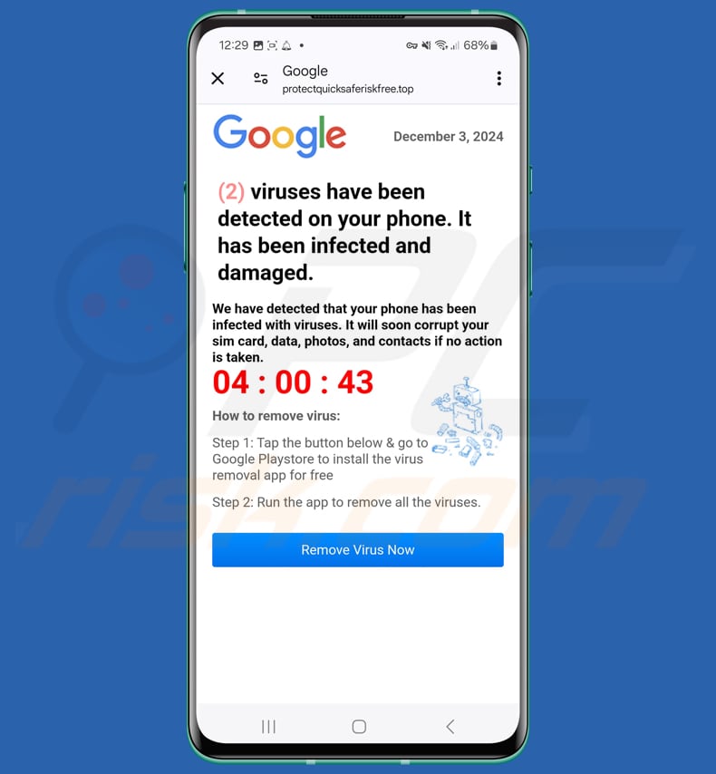 Viruses Have Been Detected On Your Phone achtergrond oplichterij