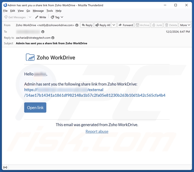 Zoho WorkDrive spam e-mailcampagne