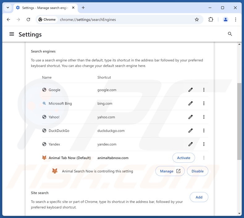 Animaltabnow.com uit de standaardzoekmachine van Google Chrome verwijderen