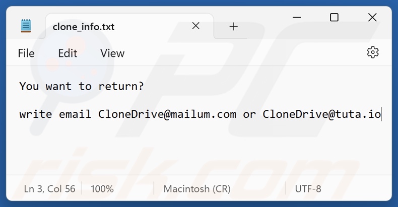 Clone ransomware tekstbestand (clone_info.txt)