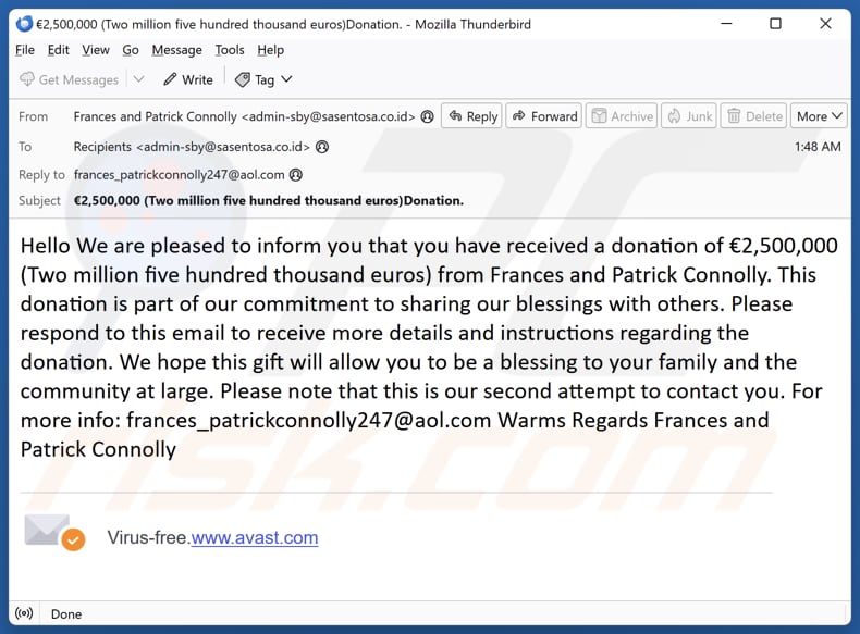 Donation From Frances and Patrick Connolly spam e-mailcampagne
