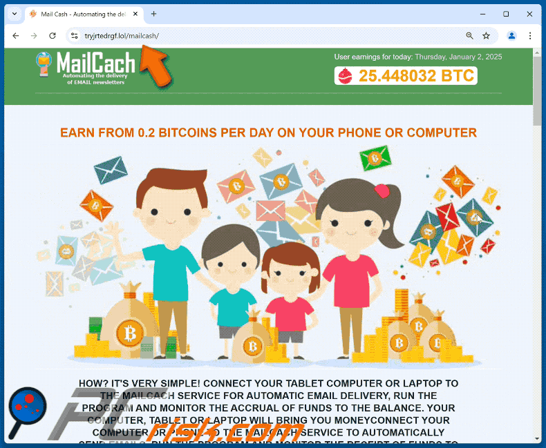Verschijning van MailCach Bitcoin Earning oplichterij