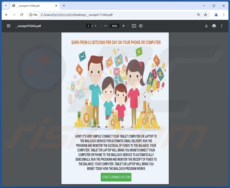 MailCach Bitcoin Earning zwendel PDF bij de e-mail