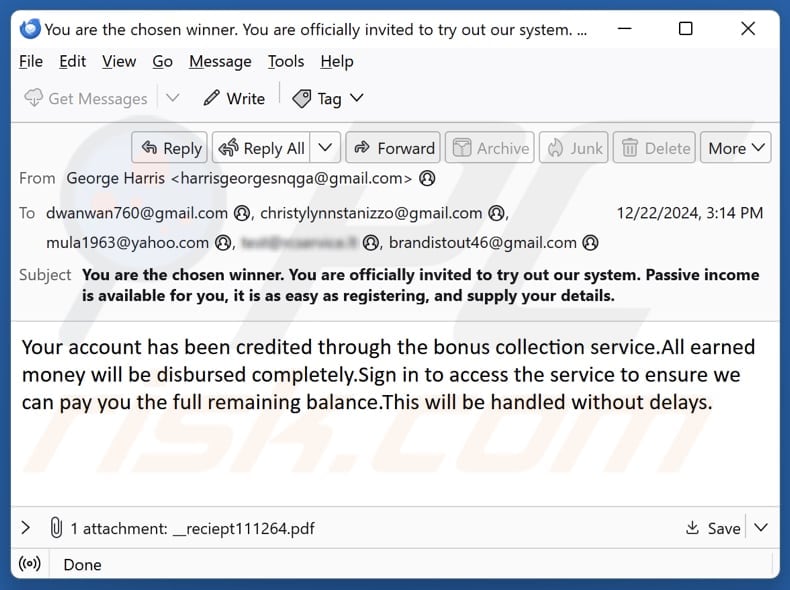 MailCach Bitcoin Earning oplichtingspromotie e-mail