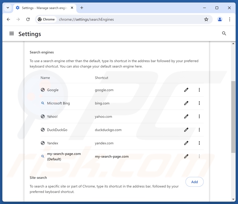 My-search-page.com uit de standaardzoekmachine van Google Chrome verwijderen