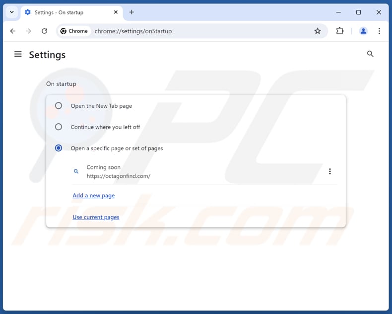 Octagonfind.com verwijderen uit de startpagina van Google Chrome