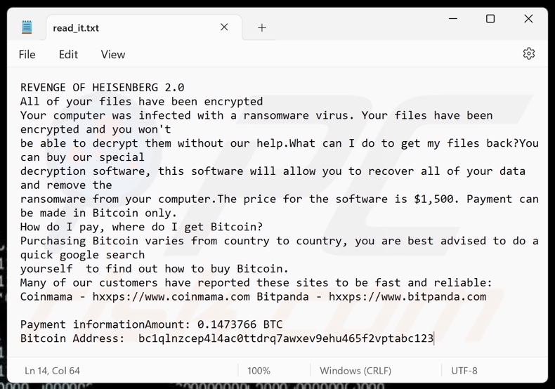 Revenge Of Heisenberg ransomware variant op losgeldbrief 2 (read_it.txt)