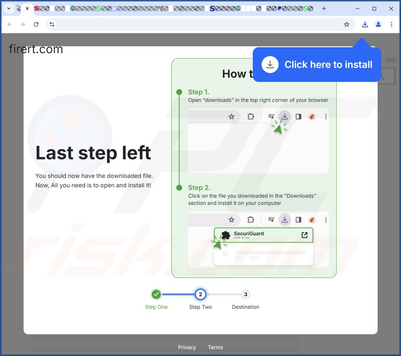 Misleidende website gebruikt om SecuriGuard te promoten PUA stap 2