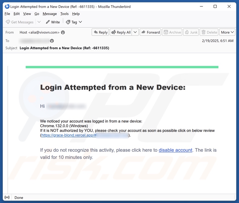 Login From A New Device spam e-mailcampagne