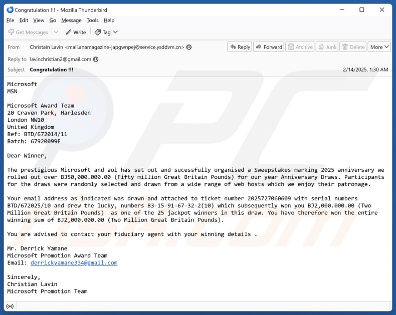 Microsoft And AOL Sweepstakes spam e-mailcampagne