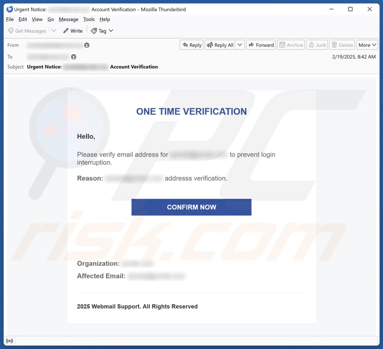 One Time Verification spam e-mailcampagne