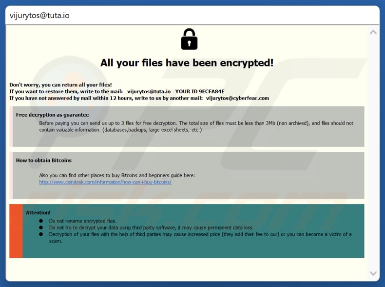 V ransomware losgeldbrief (pop-up)