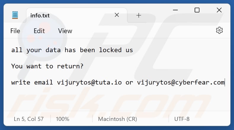 V ransomware txt bestand (info.txt)