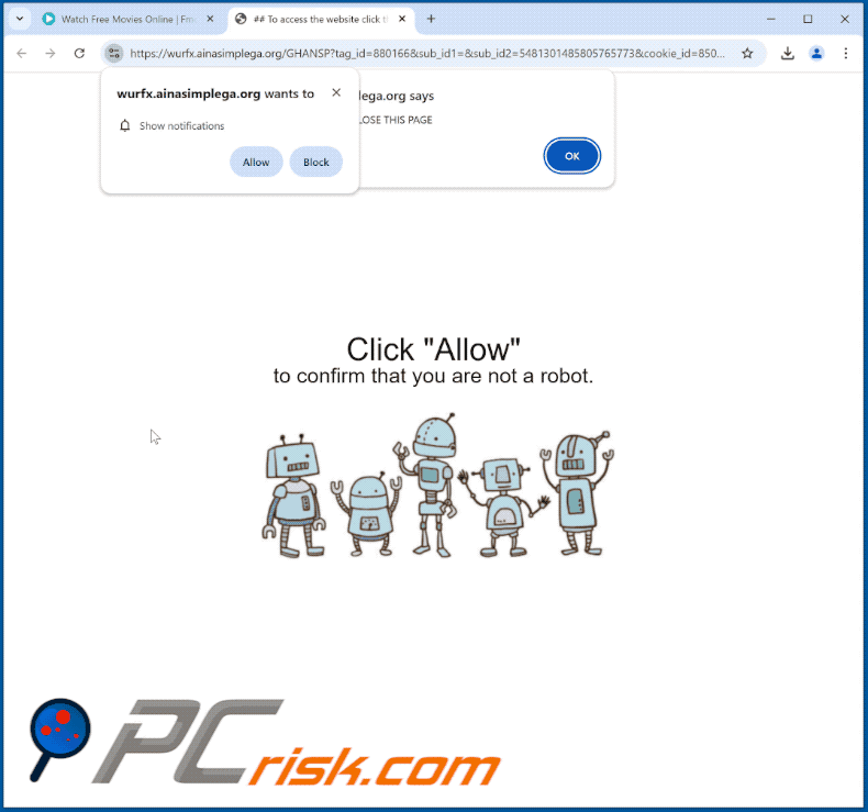 ainasimplega[.]org website optreden (GIF)