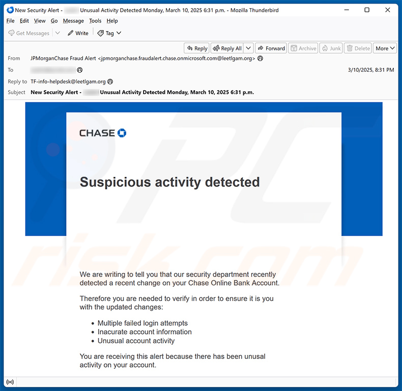 Chase - Suspicious Activity Email Scam (2025-03-12)