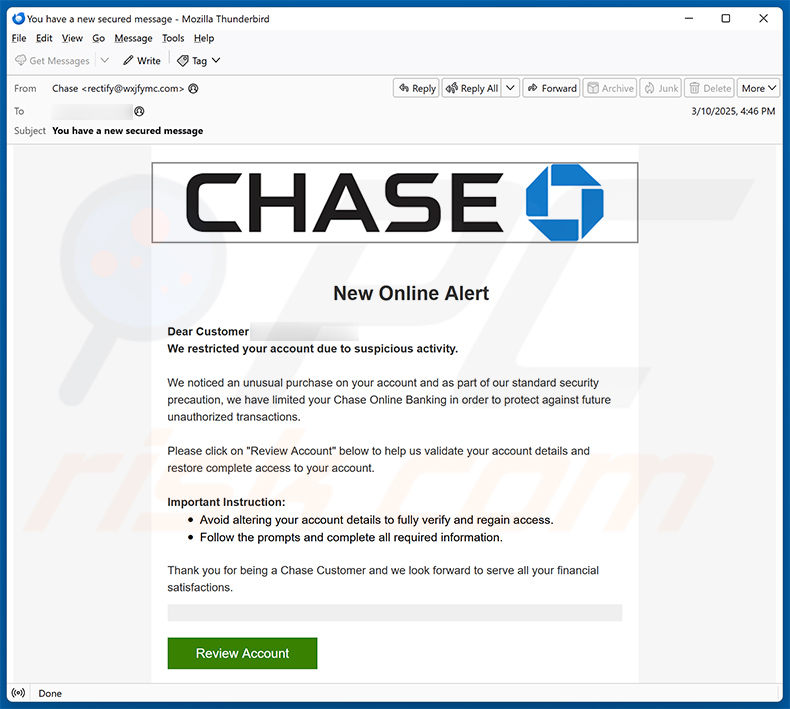 Chase - Suspicious Activity email scam (2025-03-13)