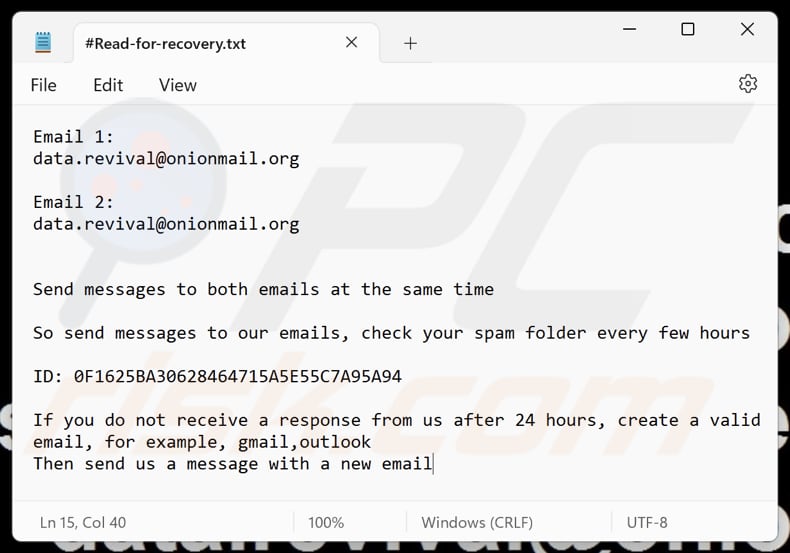 Data ransomware tekstbestand (#Read-for-recovery.txt)