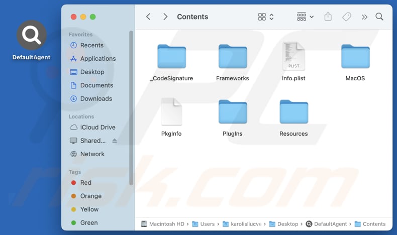 Installatiemap van DefaultAgent adware