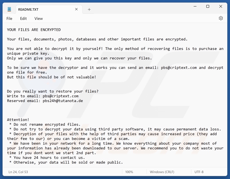 ELDER (Beast) ransomware losgeldbrief (README.txt)
