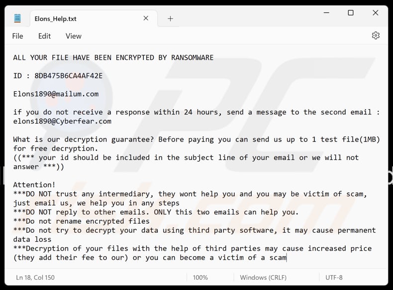 Elons ransomware tekstbestand (Elons_Help.txt)