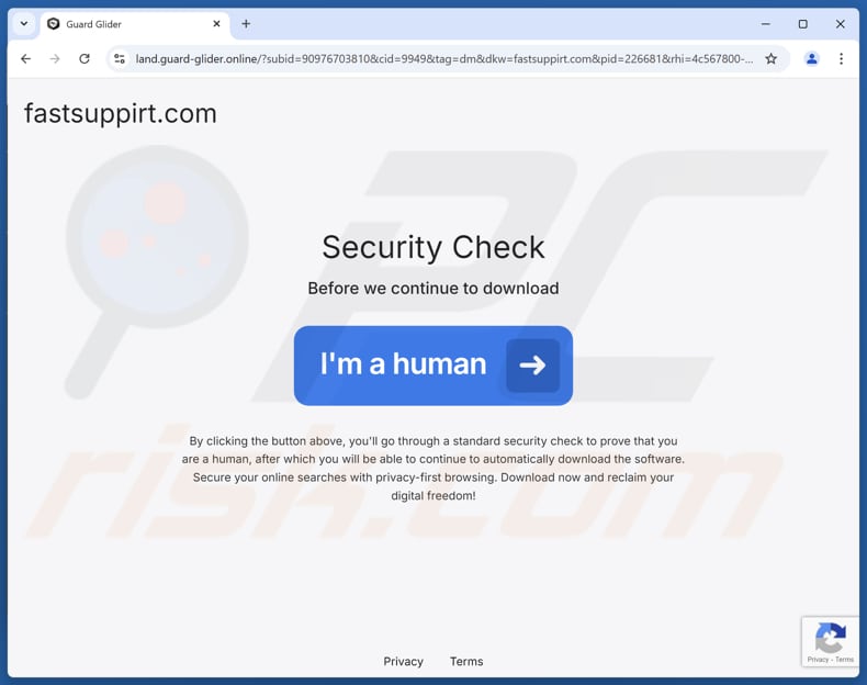 Website gebruikt om GuardGlider potentieel ongewenste toepassing te promoten