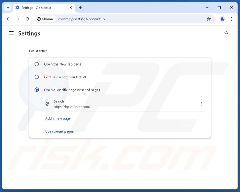 hp-quicker.com verwijderen uit de startpagina van Google Chrome