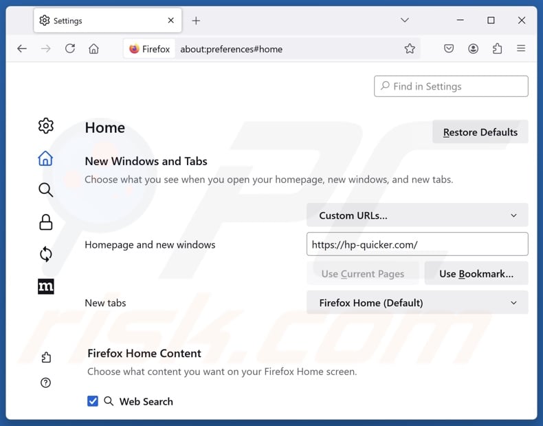 Verwijderen van hp-quicker.com uit Mozilla Firefox startpagina