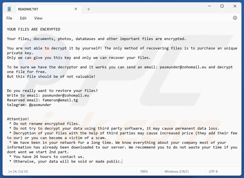 Hush ransomware tekstbestand (README.TXT)