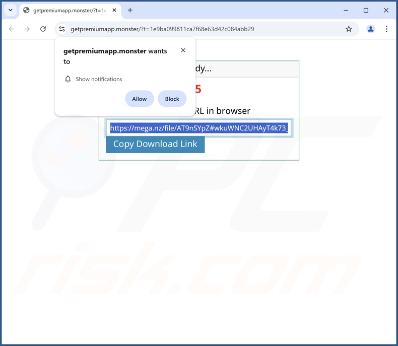 Website gebruikt om Kiicvoq Apps te promoten PUA (getpremiumapp[.]monster)