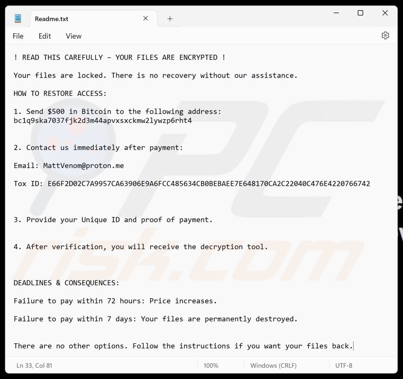 MattVenom ransomware tekstbestand (Readme.txt)