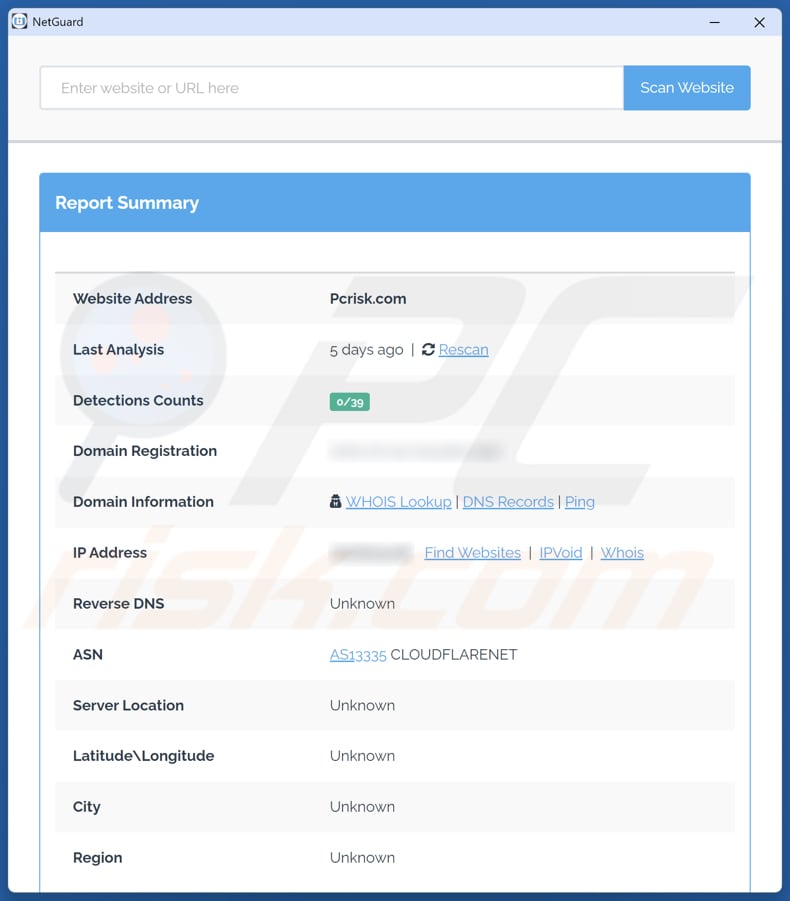 NetGuard potentieel ongewenste toepassing resulteert na het invoeren van URL
