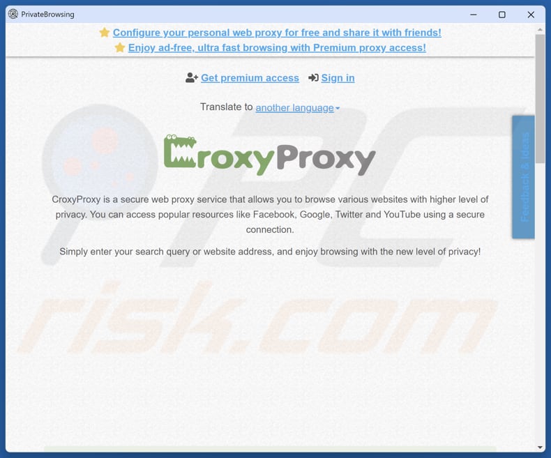 PrivateBrowsing resultaten na invoeren websiteadres