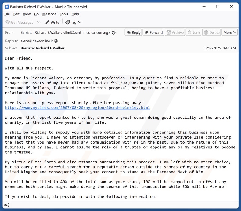 Reliable Trustee spam e-mailcampagne
