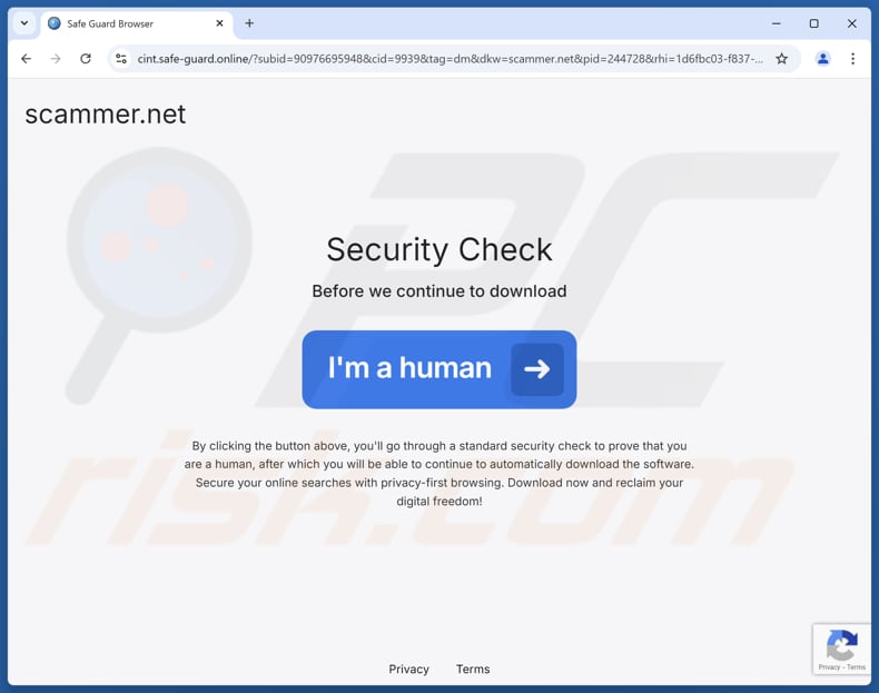 Website gebruikt om SafeGuard Browser Potentieel Ongewenste Toepassing te promoten