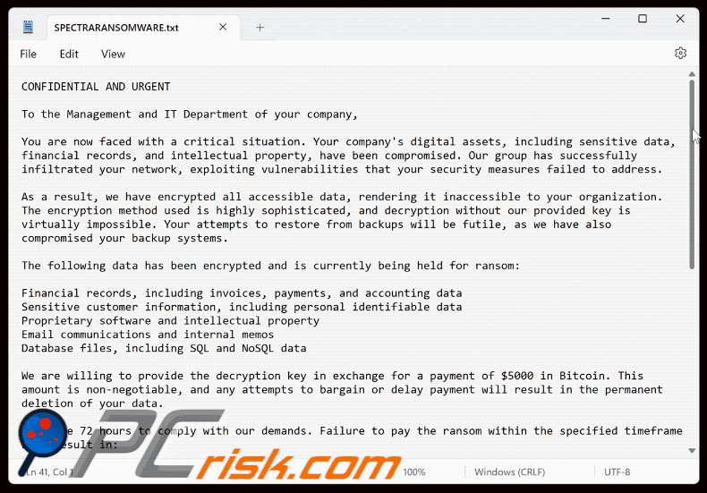 Spectra ransomware tekstbestand (SPECTRARANSOMWARE.txt)