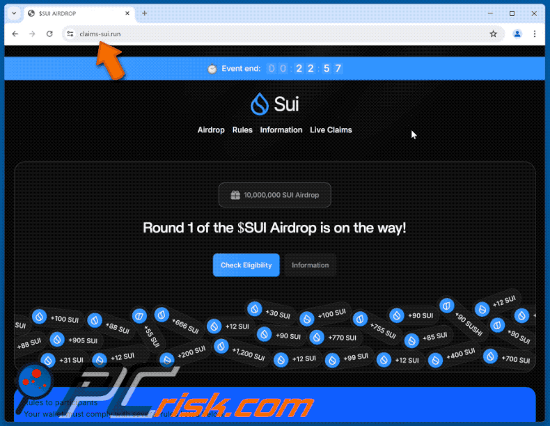 Verschijning van $SUI Airdrop oplichterij (GIF)