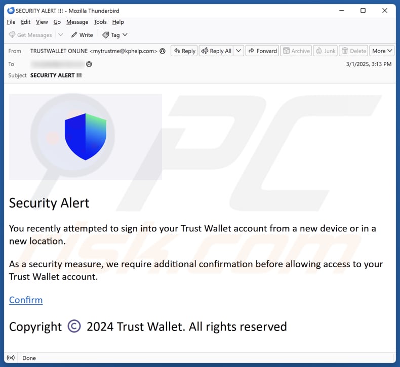 Trust Wallet Sign-In Attempt spam e-mailcampagne