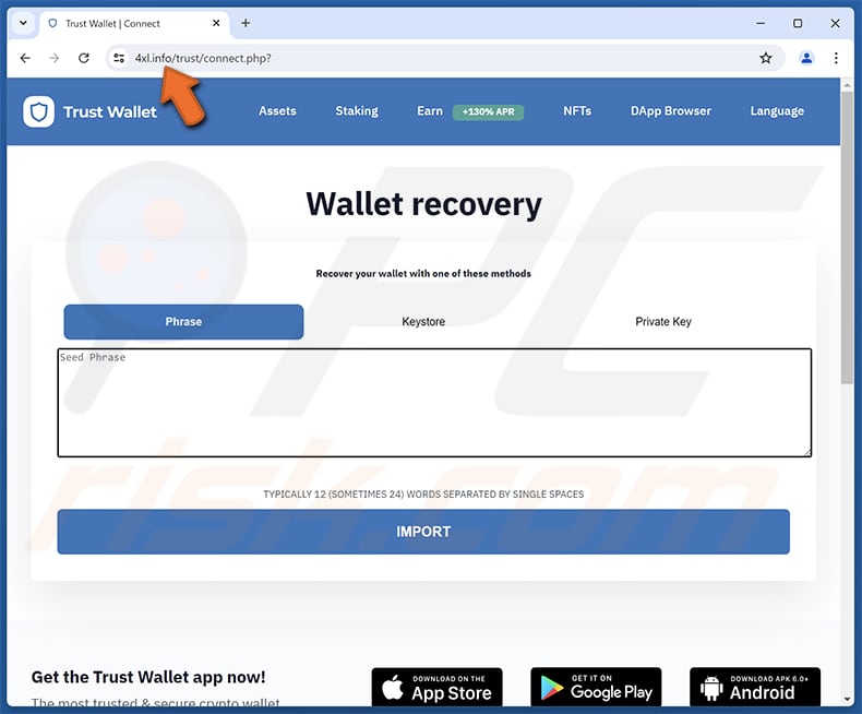 Trust Wallet Sign-In Attempt Email Oplichterij phishing pagina