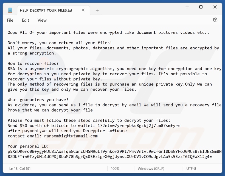 Craxsrat ransomware losgeldbrief (HELP_DECRYPT_YOUR_FILES.txt)