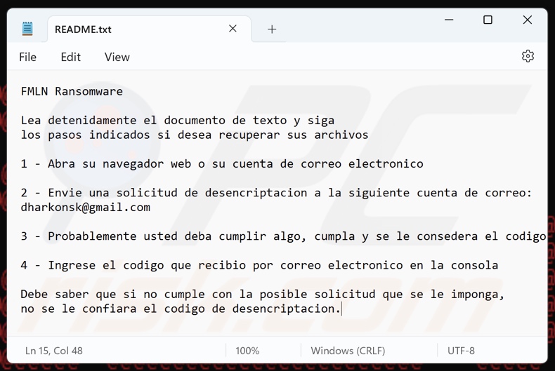 FMLN ransomware tekstbestand (README.txt)