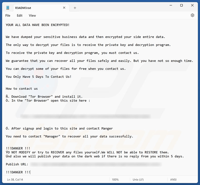 Gunra ransomware losgeldbrief (R3ADM3.txt)