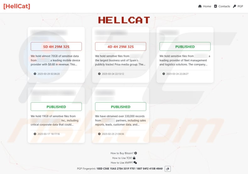 HellCat Ransomware site voor het lekken van gegevens